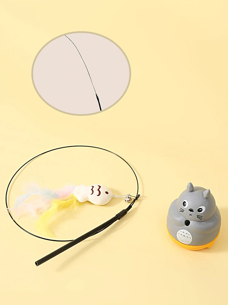 Bâton de pêche et de taquin pour petits chats, rotation à 360 degrés avec cloches à plumes et fil d'acier, 1 pièce