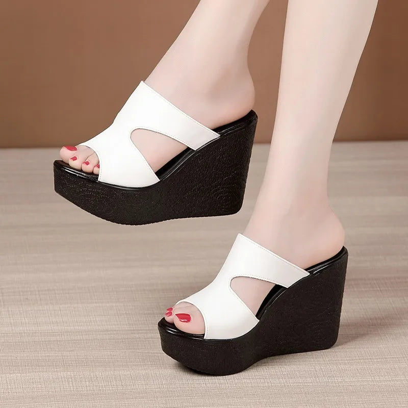 2025 nuevas pantuflas de plataforma con cuña para mujer, 2025 nuevas sandalias de tacón alto de verano, zapatos de playa sexys con punta abierta para mujer