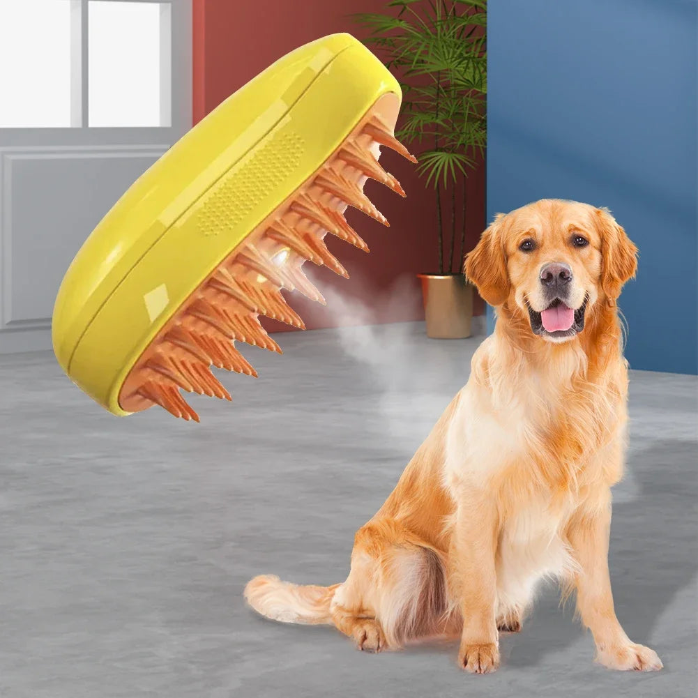 Brosse de Énergie à Vapeur 3 en 1 pour Chat et Chien, Peigne Pliable et Rotatif à un Bouton, Idéal pour le Bain et l'Épilation des Poils