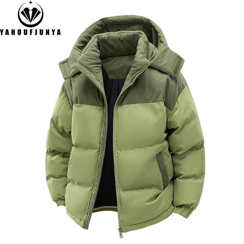 Veste coupe-vent à capuche perfectionnée pour hommes, parkas monochromes, vêtements d'extérieur chauds décontractés pour hommes, mode extérieure, automne, hiver