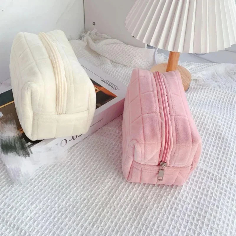 Pochette Cosmétiques en Peluche Douce — Organisateur Voyage Couleur Unie Femme
