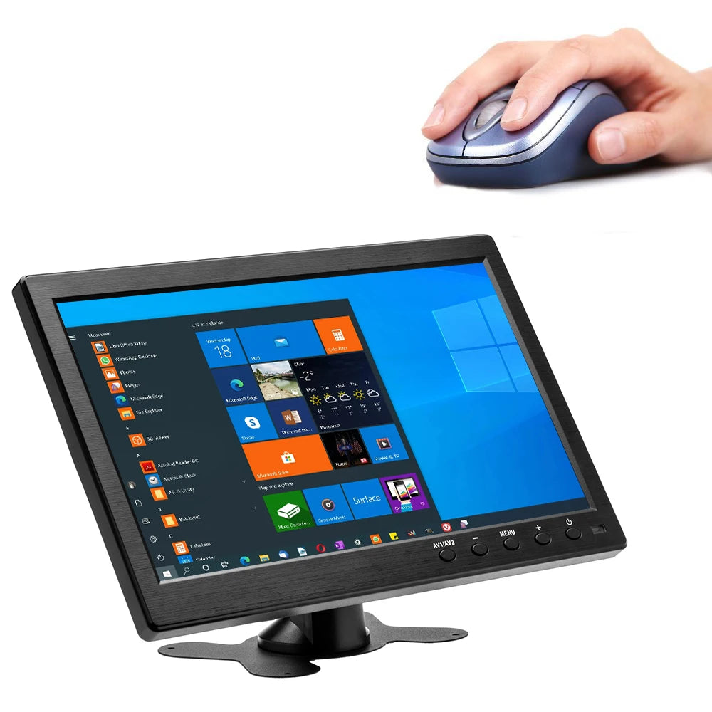Podofo Monitor de coche LCD HD de 10.1" 1024*600, mini TV, monitor LCD de pantalla digital con HDMI/VGA/AV/USB/SD/TV/reproductor de DVD para vigilancia