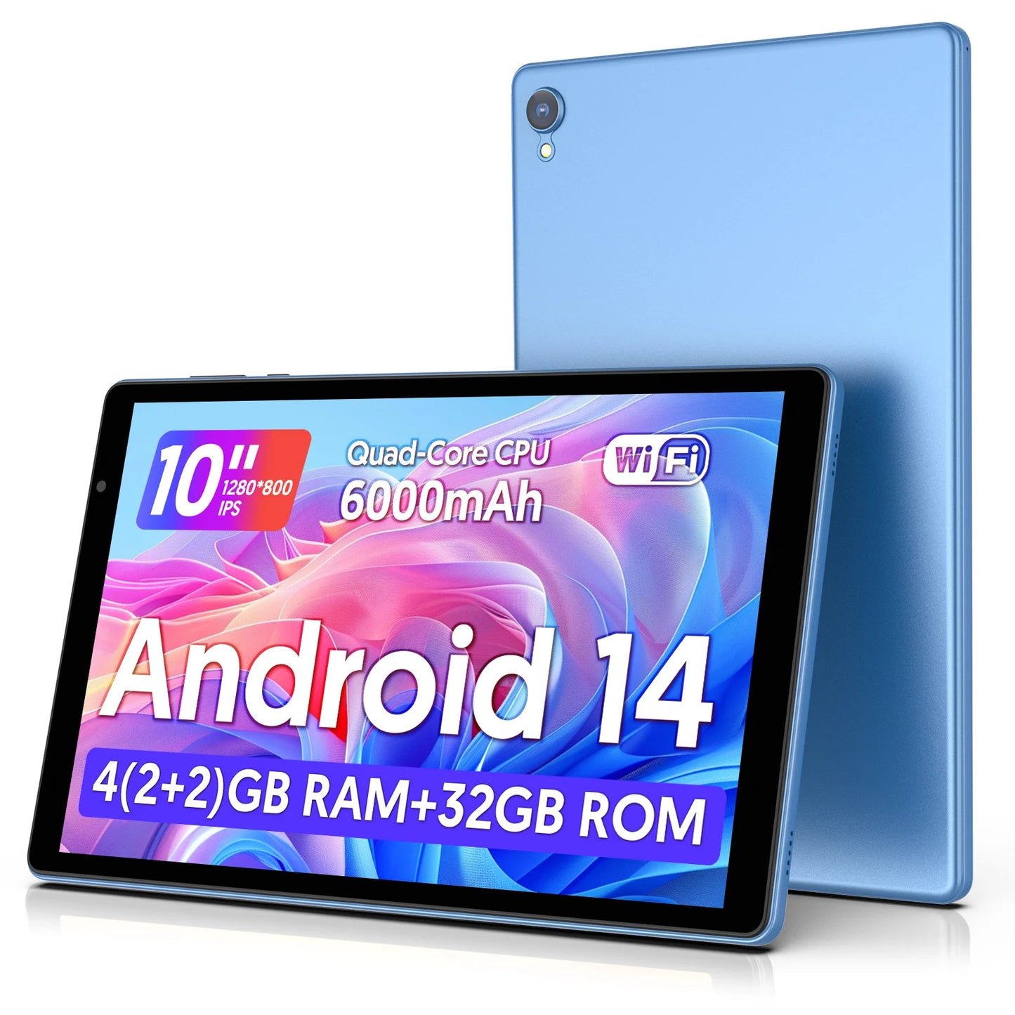 Latest Android 14 Tablet, 10-inch Tablet, Quad-core Processor, 5G WiFi, 4GB ROM + 32GB RAM, 1280 x 800 Resolution, 6000mAh Battery
