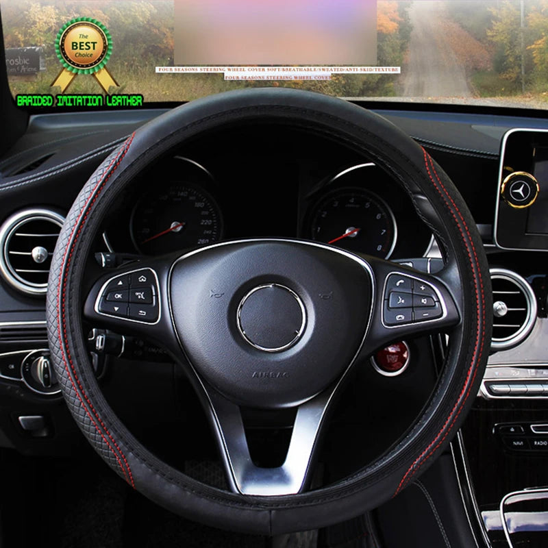 Universal Car Steering Wheel Cover, 37/38cm, Anti-slip, Embossed Leather, Car Styling