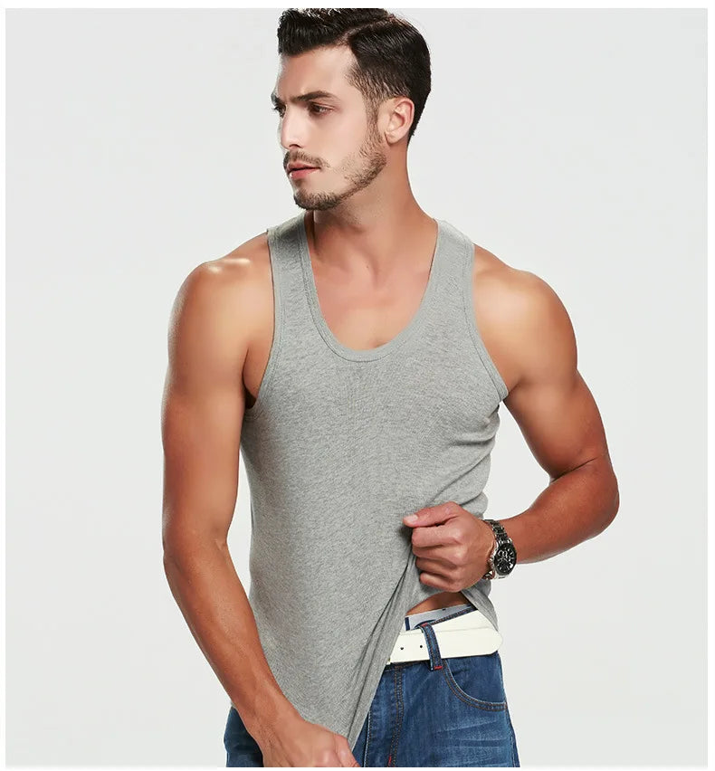 1 Pack de débardeurs en coton pour hommes, quatre saisons, style simple, pour adolescents, sport, fitness, t-shirt décontracté sans manches pour hommes d'âge moyen