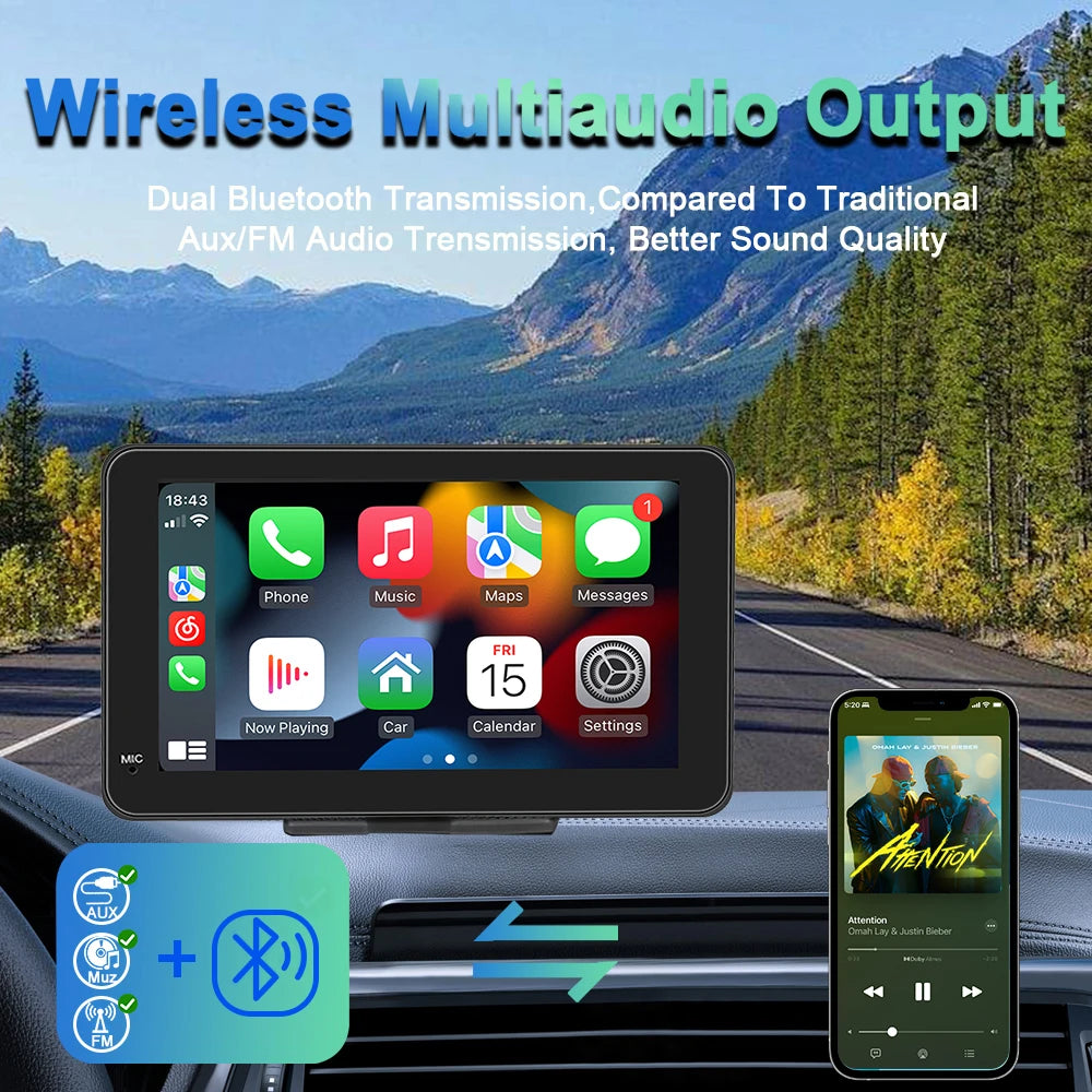 7-inch Portable Touchscreen IPS CarPlay Android Auto Car Stereo Multimedia Video Player GPS Navigation Wifi Backup Camera