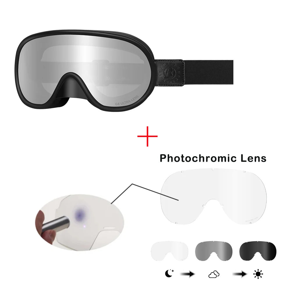 BOLLFO Vintage Photochromic Motorcycle Goggles Motocross Riding Gear UV400 Anti-Fog Ski Snowmobile Snowboard Goggles