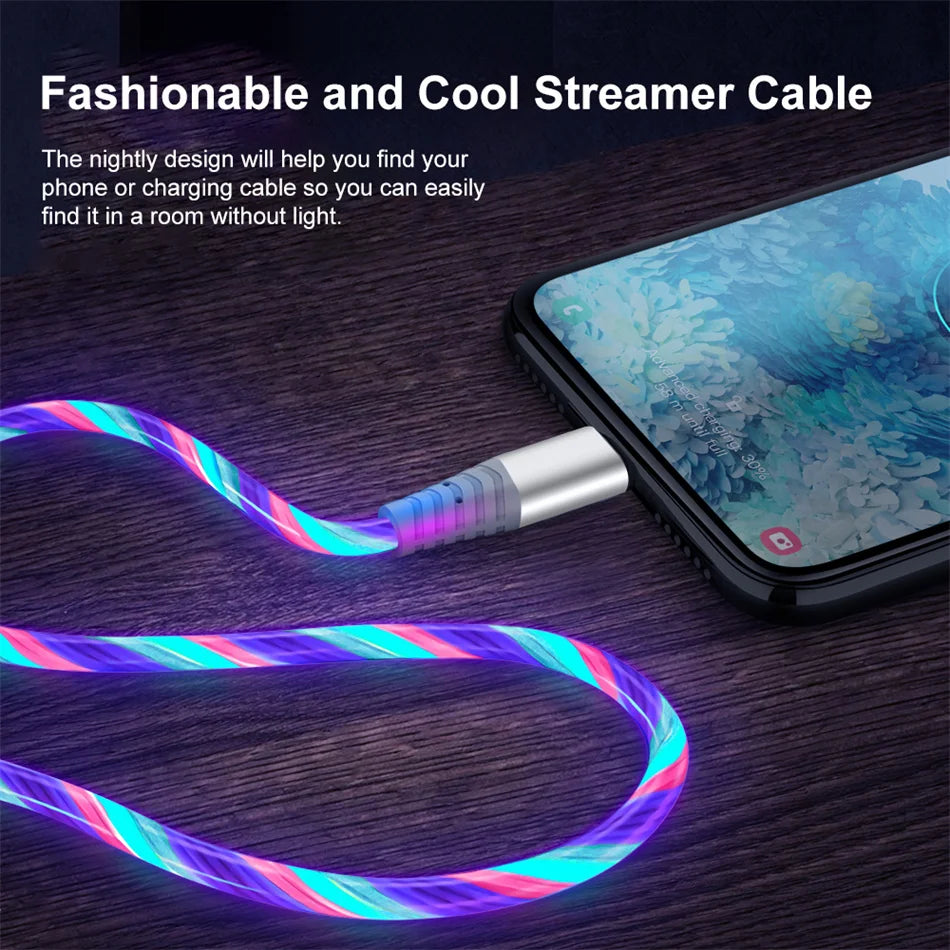 Câble USB Lumineux 7A — Charge Rapide Micro USB & Type-C LED Streamer