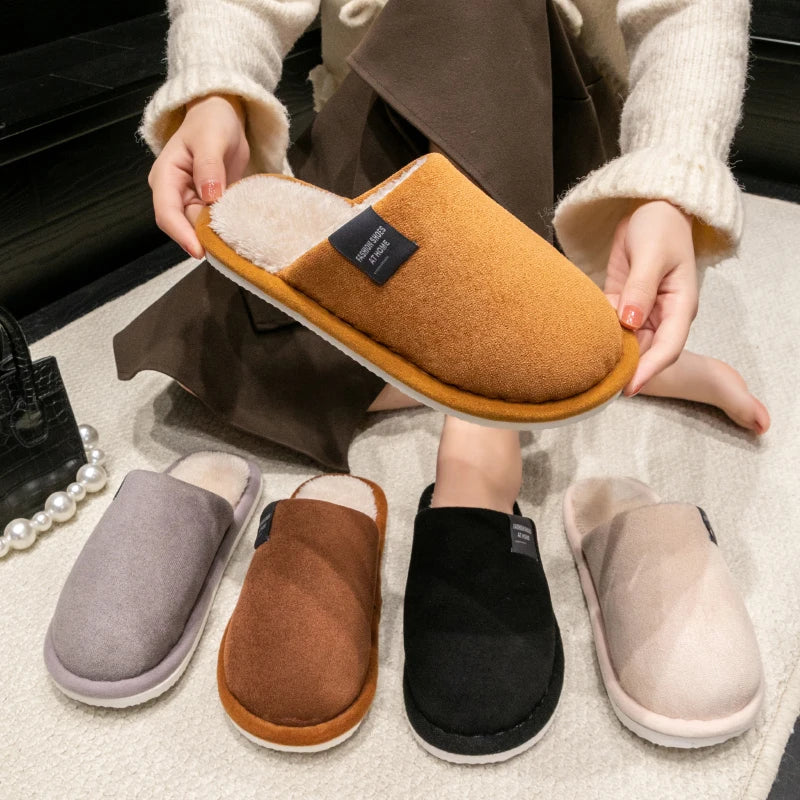Winter Warm Slippers Men Home Non-Slip Soft Shoes Comfortable Flat Heel Indoor House Plush Slippers Bedroom Women Shoes