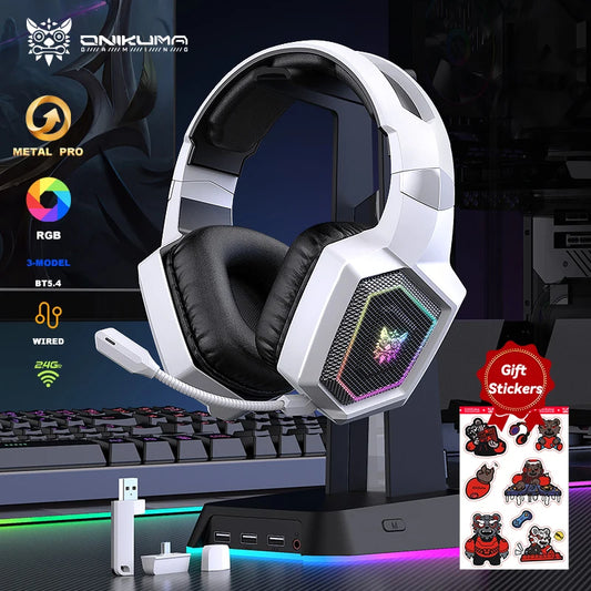 Casque gaming sans fil 2,4GHz — qualité sonore HiFi, microphone, suppression du bruit, PC