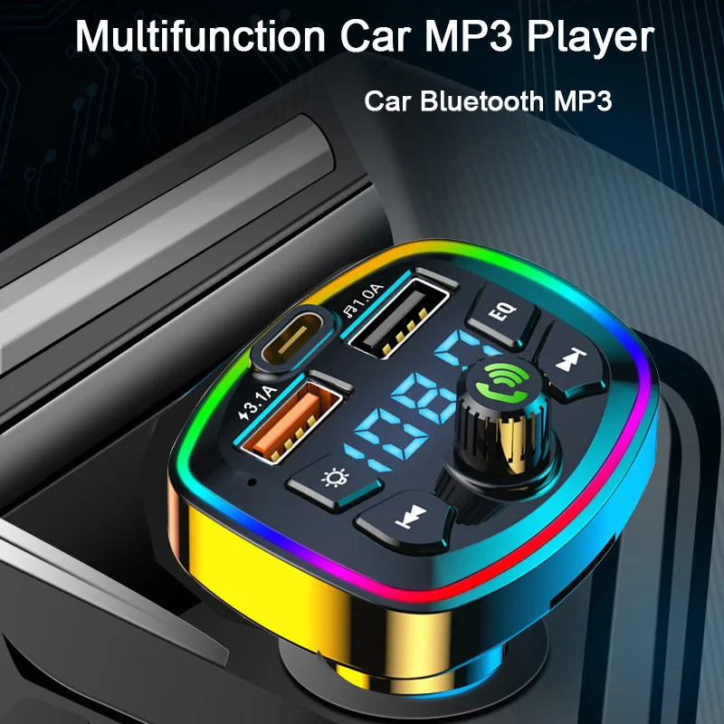 Transmisor FM Bluetooth 5.0 para coche, adaptador inalámbrico, micrófono, receptor de Audio, reproductor MP3 automático, cargador rápido Dual USB de 2.1A, accesorios para coche