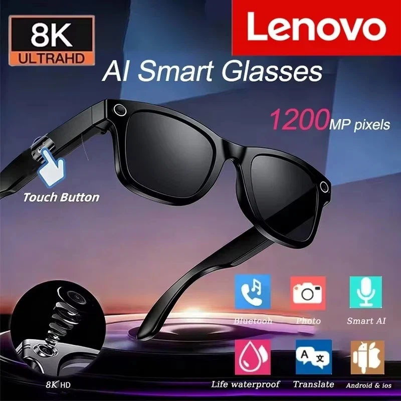 Gafas de sol inteligentes Lenovo AI ChatGpt Bluetooth Táctiles Deportivas con cámara de 800mp Llamada Bluetooth Reproductor de música para iPhone NUEVO