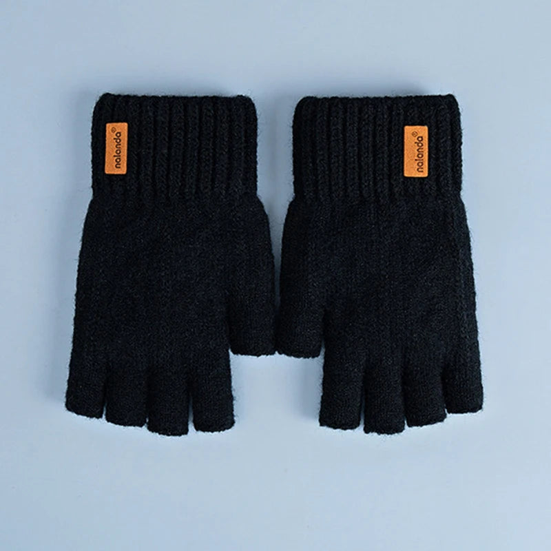 Gants tricotés chauds en peluche sans doigts pour hommes et femmes, gants de sport de plein air pour écran tactile, mode hiver automne