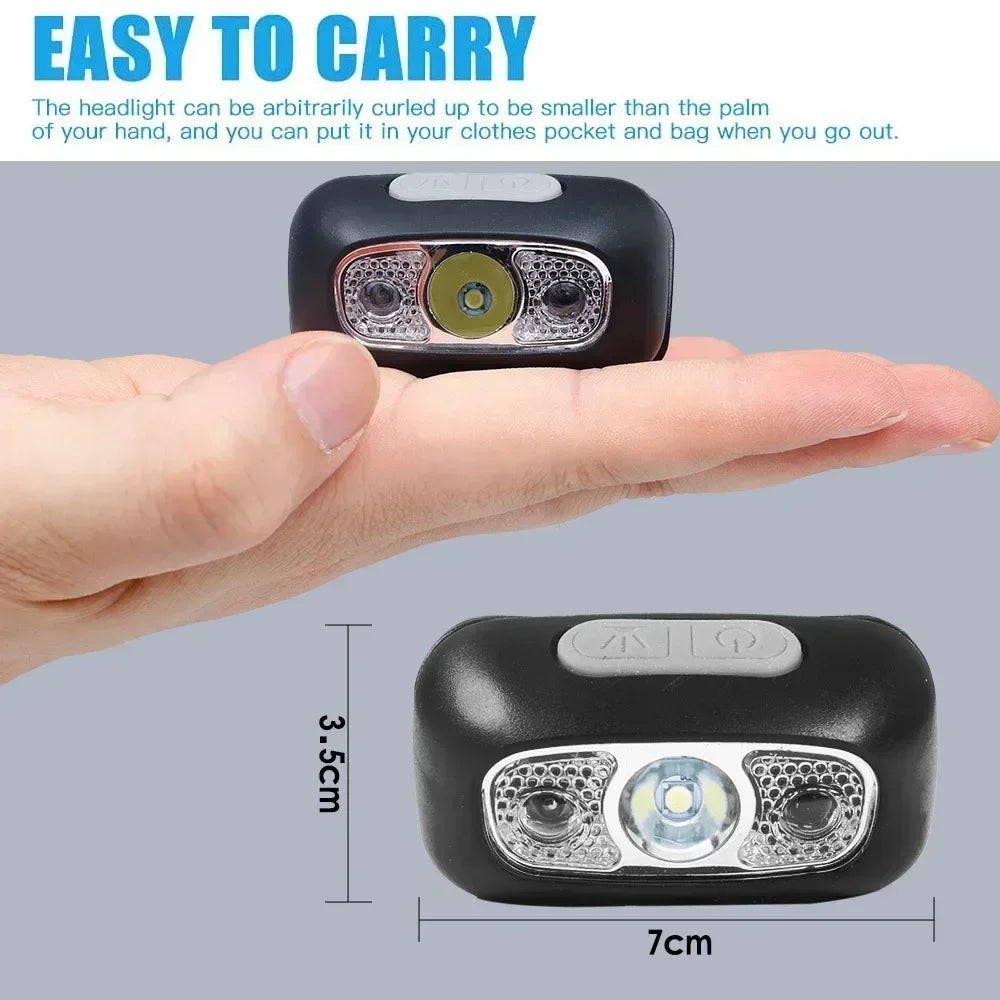 Lampe frontale puissante à LED portable avec capteur, rechargeable par USB, lampe torche frontale pour camping, pêche, lanterne d'urgence