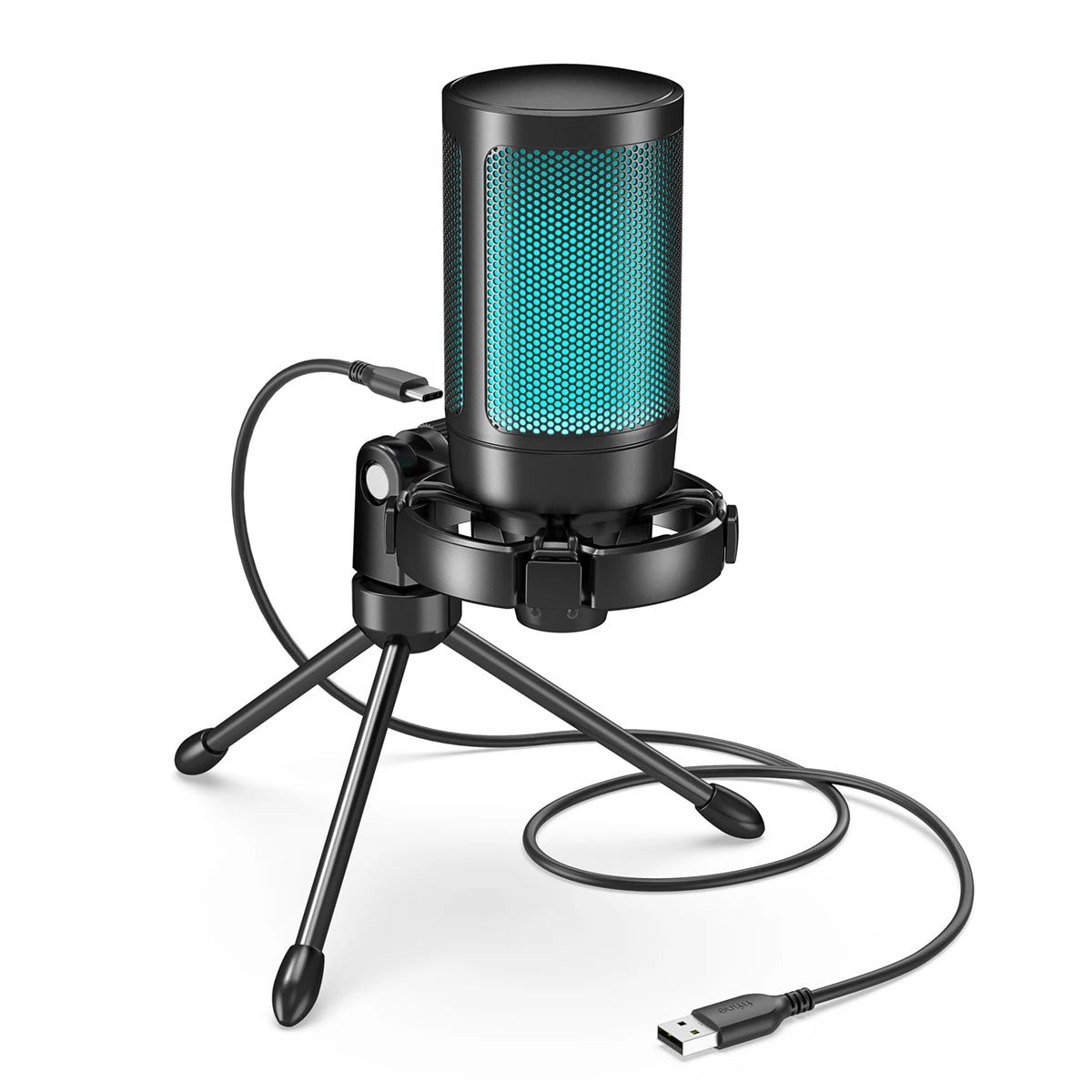 FIFINE AmpliGame A2 – Microphone USB gaming RGB avec sourdine tactile et trépied pour PC, PS4/5 et laptop