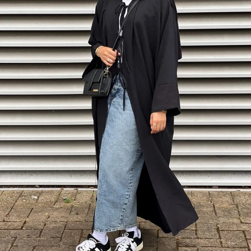 Robe Abaya Ouverte de Luxe pour Femme Musulmane, Cardigan Noir Modeste pour le Ramadan, Arabie Saoudite, Eid Dubaï, Robe de Soirée Islamique, Turquie, Vacances