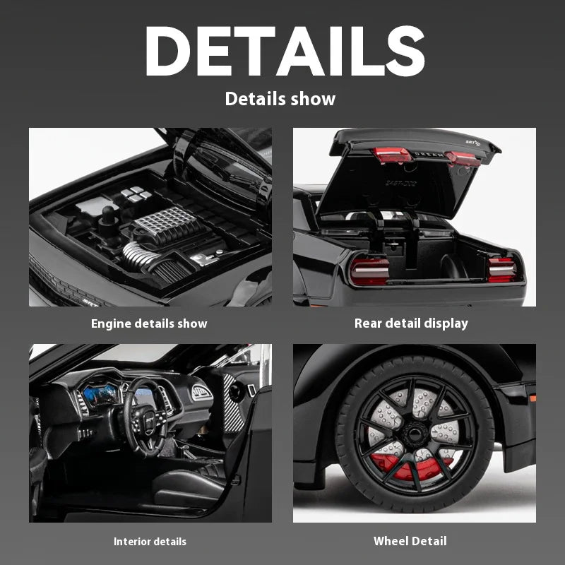 1:24 Challenger Hellcat Redeye Coche de aleación modelo sonido y luz Juguete para niños Regalo de cumpleaños Coche en miniatura