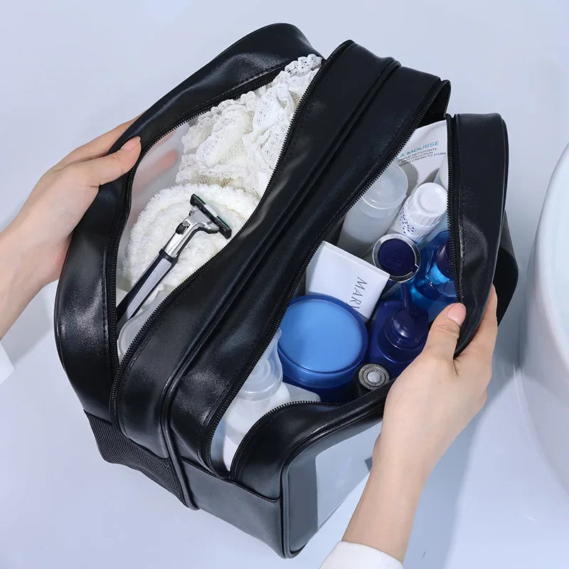 Sac de Maquillage PU Transparent — Séparation Sèche-Humide Voyage & Fitness