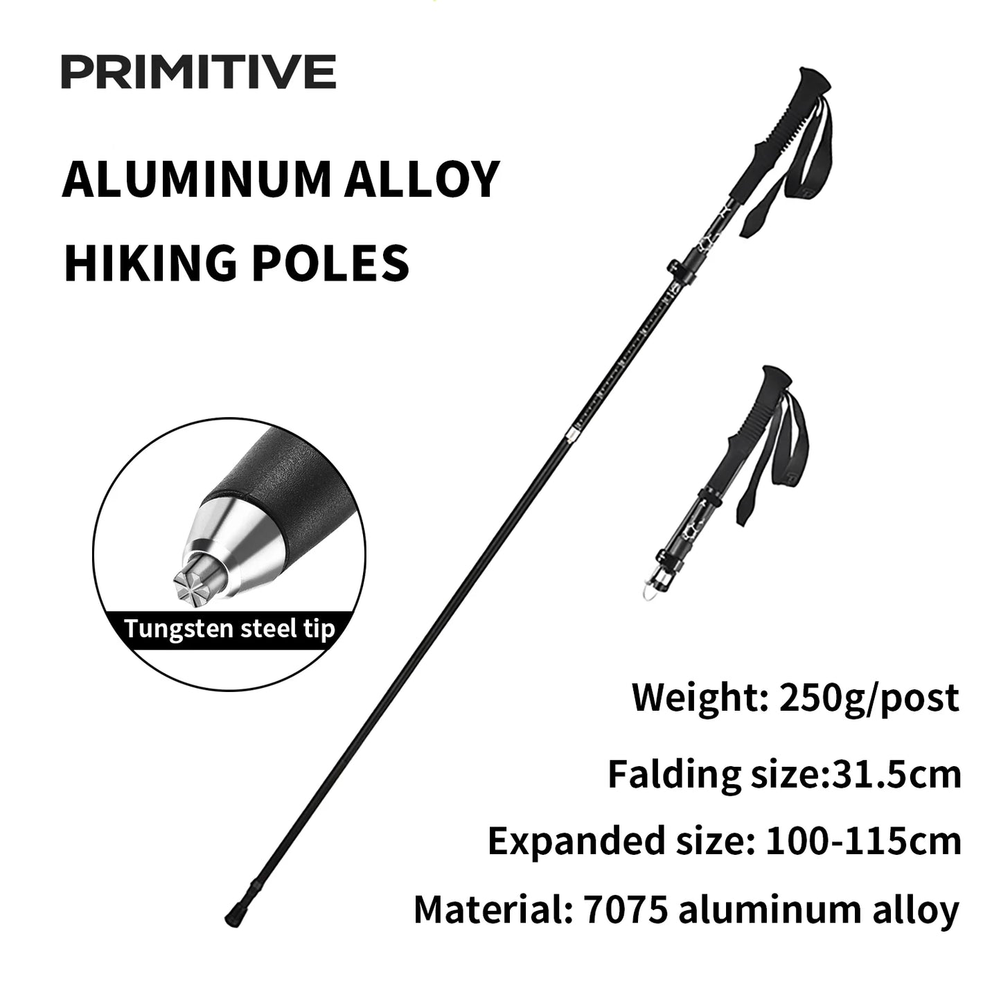PRIMITIVE Bâtons de randonnée ultralégers pliables pour le plein air, bâtons de trekking, bâtons de randonnée télescopiques à verrouillage rapide, en alliage d'aluminium