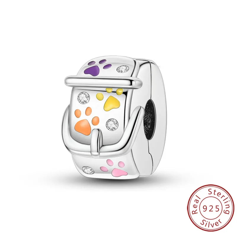 Abalorios de plata de ley 925 con huellas de perro, gato, corazón, animales, abalorios que se ajustan a pulseras, collares, colgantes, joyas para mujer, para hacer tú mismo