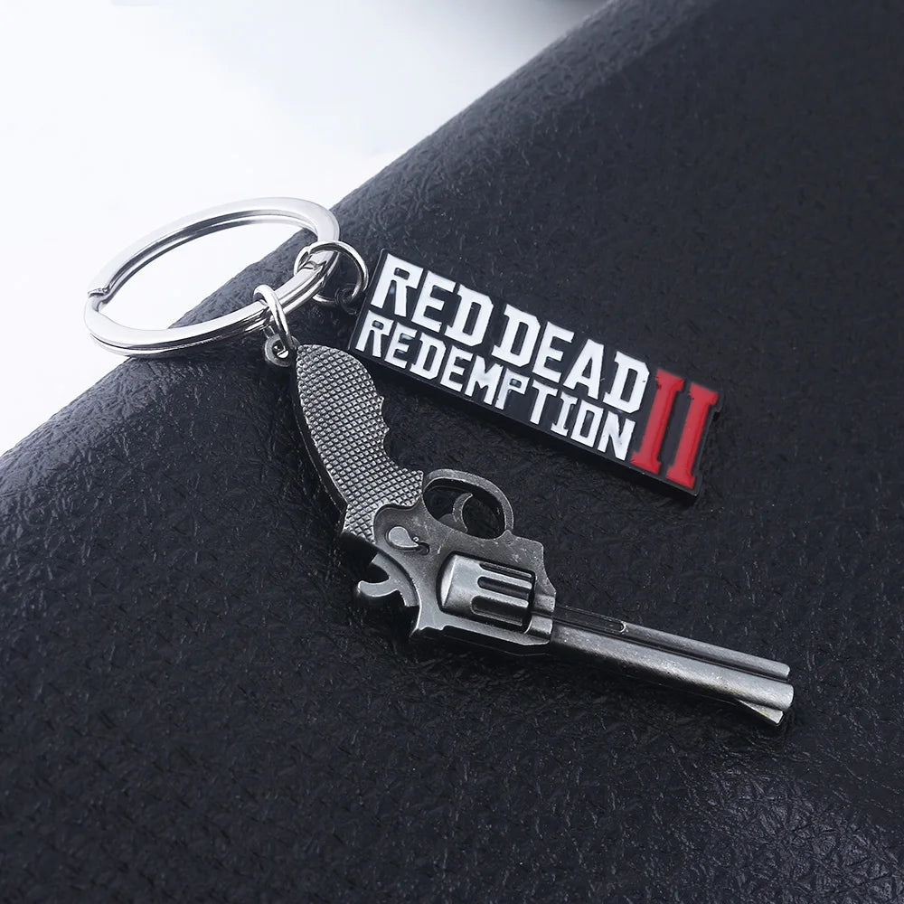 Jeu RDR2 Arthur Morgan Revolver porte-clés rouge mort rédemption 2 porte-clés Western Cowboy Fans cadeau Cosplay hommes femmes sac bijoux