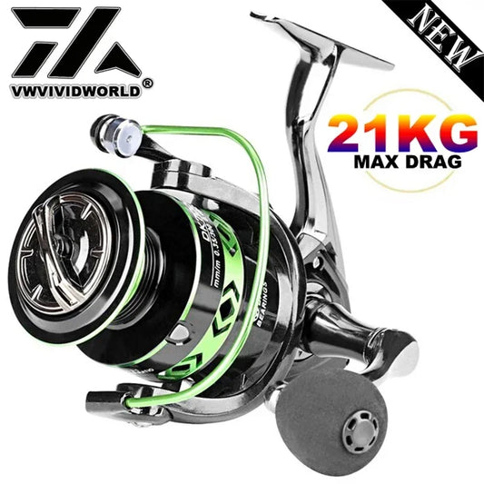 VWVIVIDWORLD, traînée maximale de 21KG, moulinet de pêche, équipement en alliage de Zinc, bobine en alliage, bras en métal, pied en métal, moulinet Spinning, pêche à la carpe, eau salée