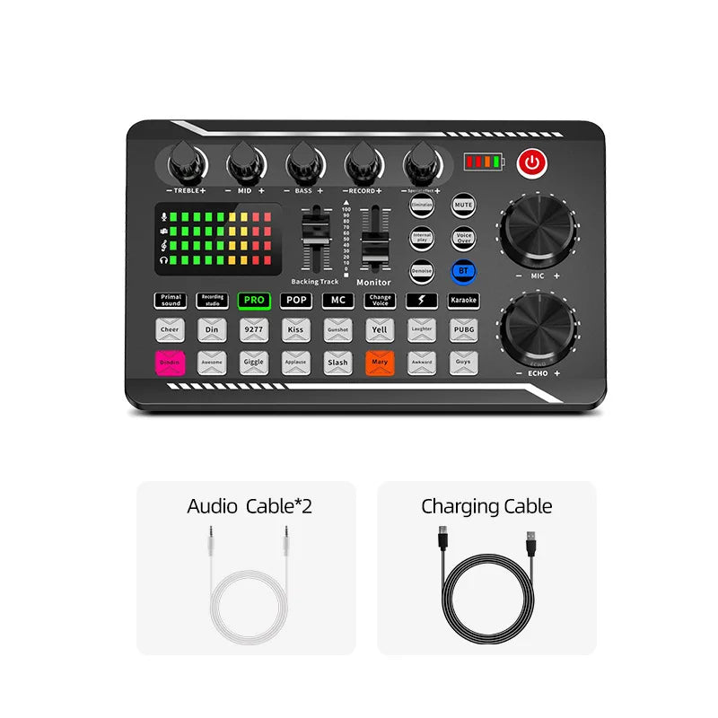 F998 – Kit DJ carte son et mélangeur vocal avec microphone et câble pour studio et live