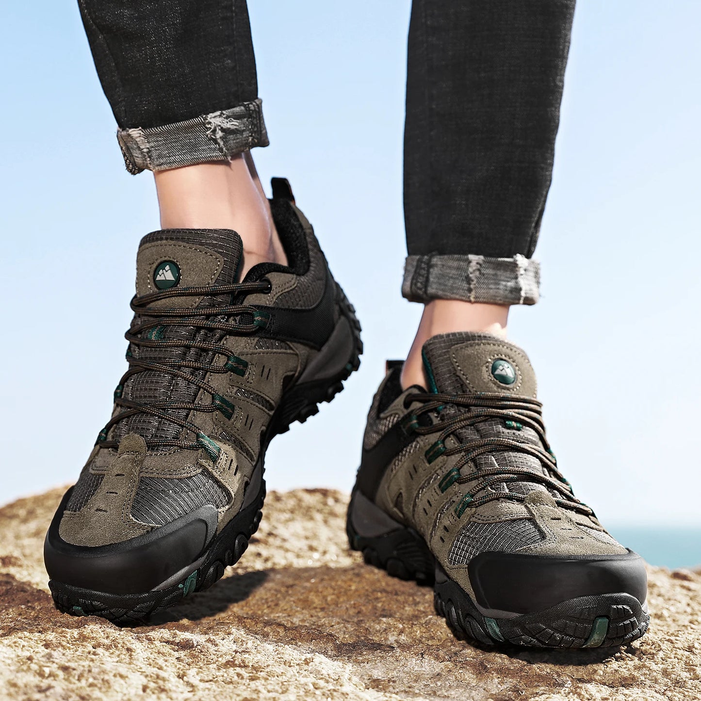 HIKEUP chaussures de randonnée pour hommes chaussures d'extérieur en daim et cuir résistant à l'usure hommes Trekking marche chasse baskets tactiques