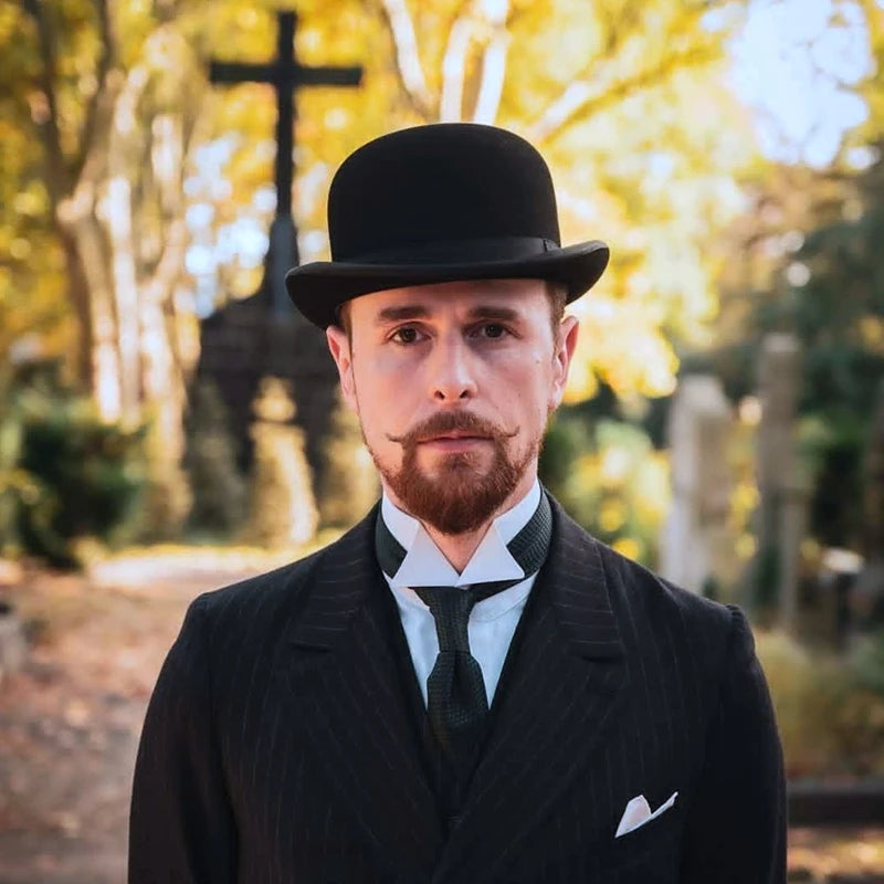 Chapeau melon en laine billycock feutre pour hommes — ceinture, bord roulé (v2)
