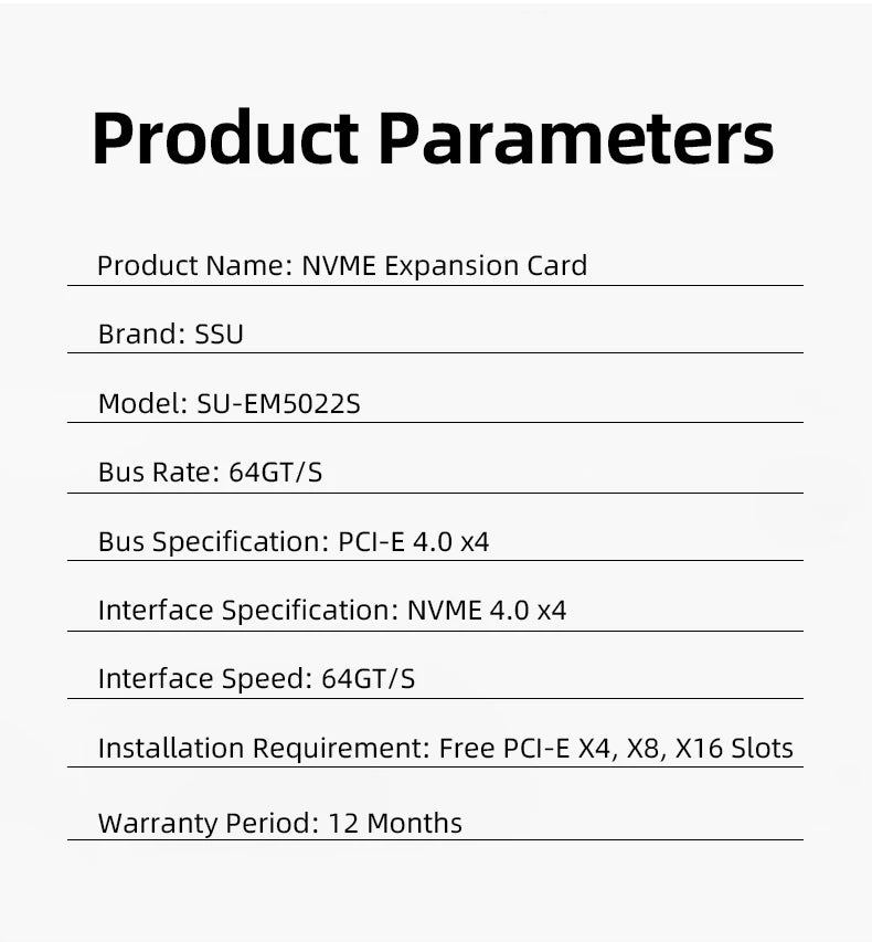 PC de bureau SSU M.2 NVMe SSD vers carte adaptateur PCIe 4.0 64Gbps m-key PCIe 4.0 X4 compatible avec PCI-E 4.0/3.0