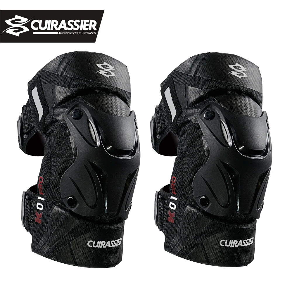 Cuirassier-Genouillères de protection pour motocross, genouillères de moto, protection MX, coussinets de course de coulée de nuit Équipement de moto avec coque renforcée et haute visibilité pour une conduite nocturne