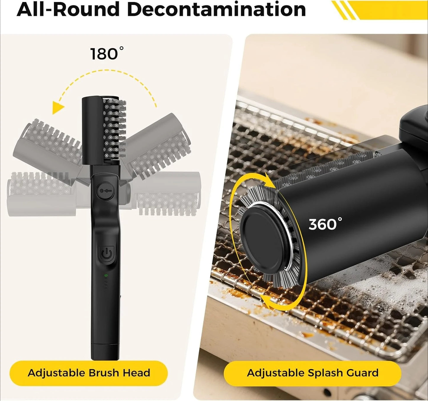 Brosse de nettoyage de barbecue rotative électrique sans fil en acier inoxydable, contrôle de puissance à 3 vitesses pour accessoires de barbecue d'extérieur