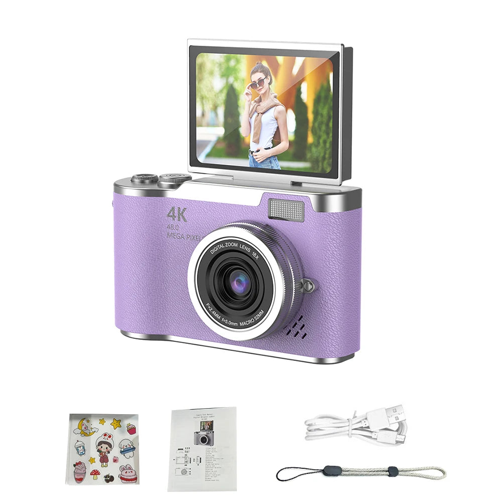 New 4K CCD 8X Digital Zoom Digital Camera for Students 48MP Compact Digital Photography Camera 180 Flip Screen Selfile Camera