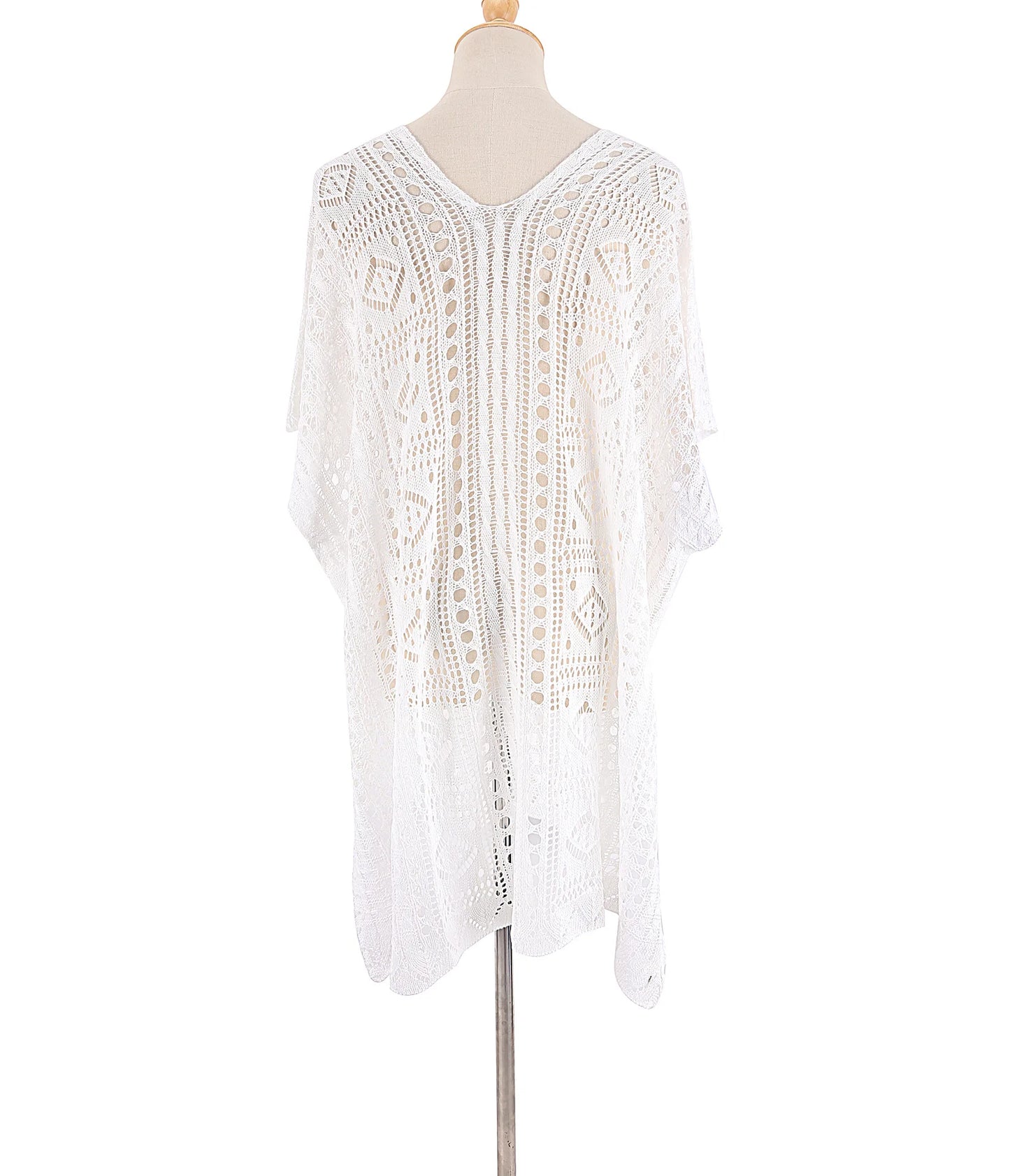 2025 Vestido de ganchillo blanco de punto para playa, túnica larga, pareos, cobertores de bikini, vestido de playa, ropa de playa