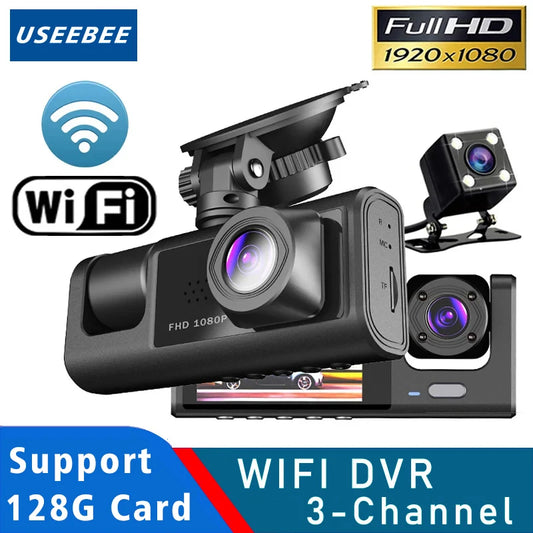 Dashcam 3 Caméras WiFi 1080P Cabine — Triple Voie DVR Enregistreur Véhicule