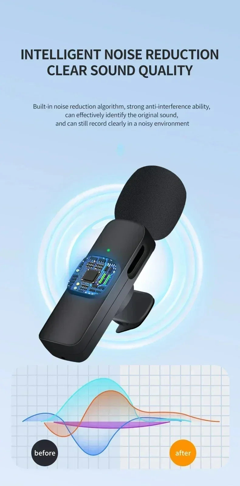 Micro Lavalier Sans Fil Portable — Enregistrement Audio/Vidéo, Streaming, Smartphones