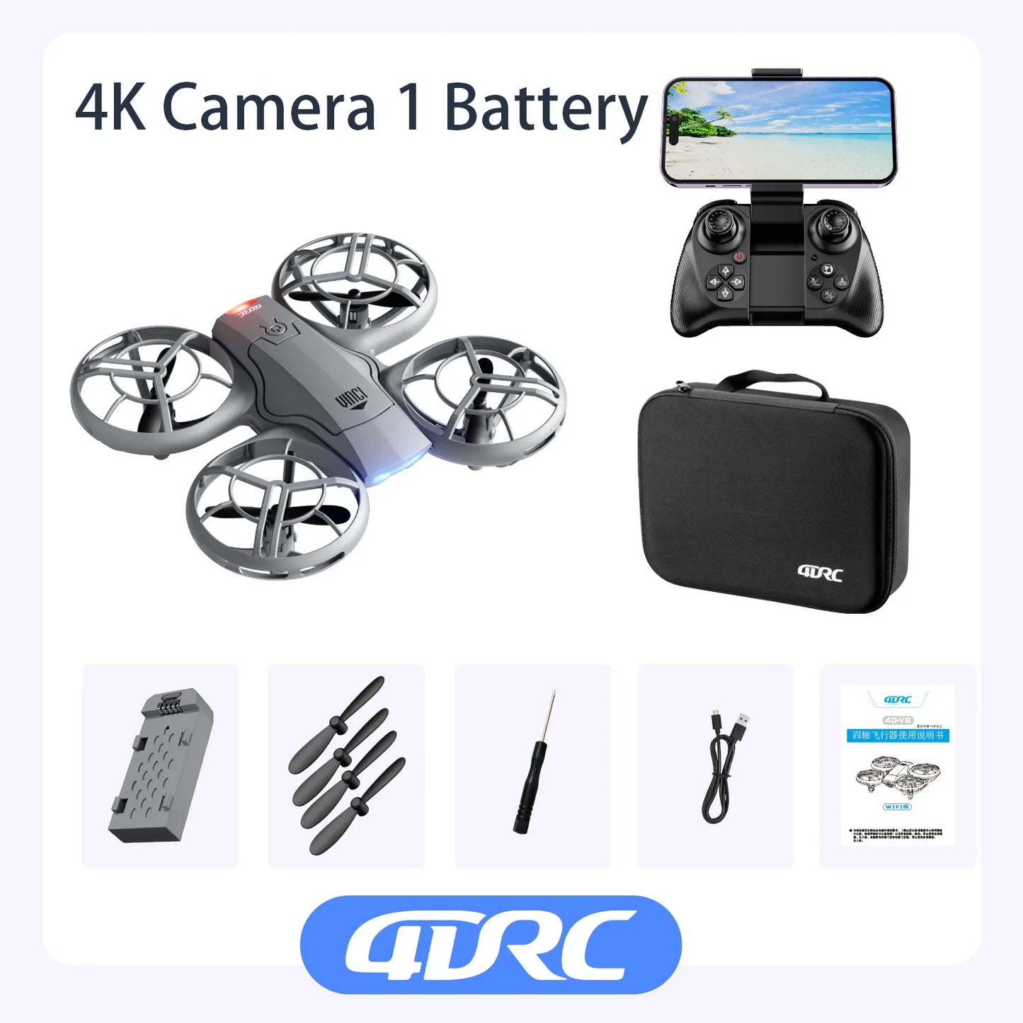 V8 nuevo Mini Dron 4k profesional HD 1080P cámara gran angular WiFi FPV RC Dron altura mantener Drones helicóptero juguetes para niños 4DRC