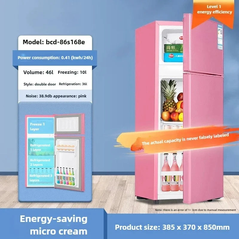 Refrigerador de doble puerta para apartamento de alquiler, pequeño refrigerador doméstico con congeladores profundos, refrigerador de bajo consumo de nivel uno