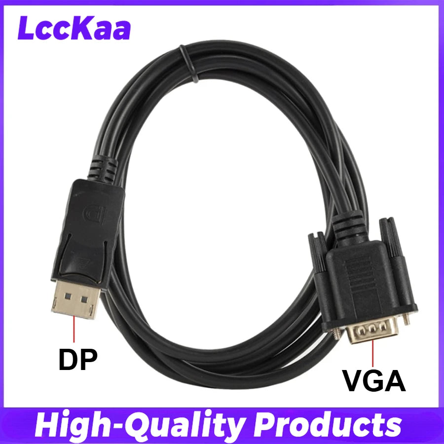Convertisseur DisplayPort vers VGA 1.8M, adaptateur de connexion DP vers VGA, câble Full HD 1080P de 1.8m pour ordinateur de bureau, ordinateur portable, moniteur TV, projecteur