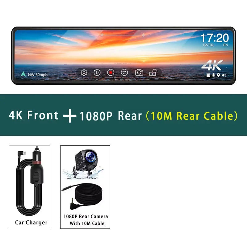 Dashcam Rétroviseur 4K UHD 2160P GPS WiFi — 11,26" IPS Double Lentille