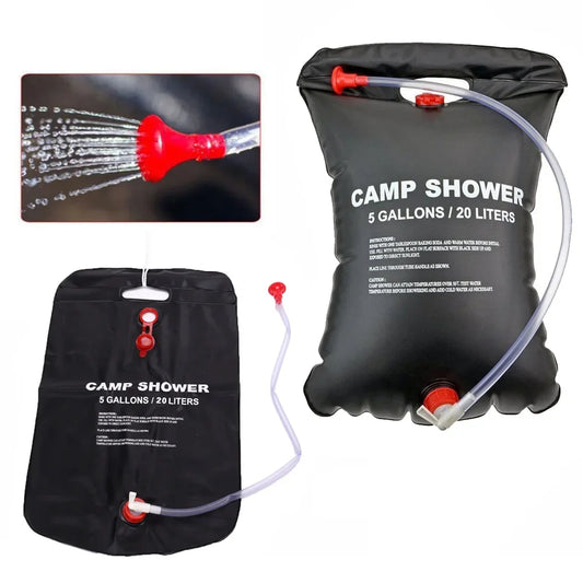 Sac de douche portable 20L pour camping, voyage en plein air, randonnée, barbecue, cyclisme, plage, natation, sac de bain chauffé au soleil