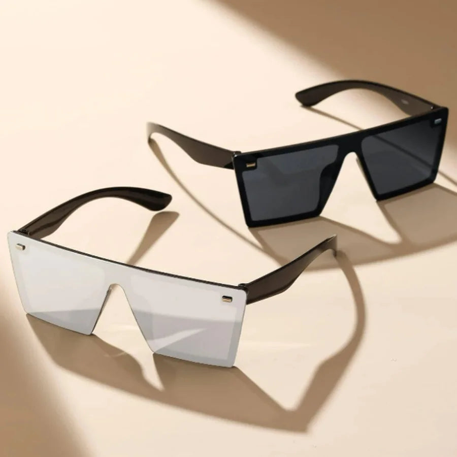 Gafas de sol de montura cuadrada extragrande para mujer, 2 piezas, estilo casual, retro Y2K, decoración de playa y calle