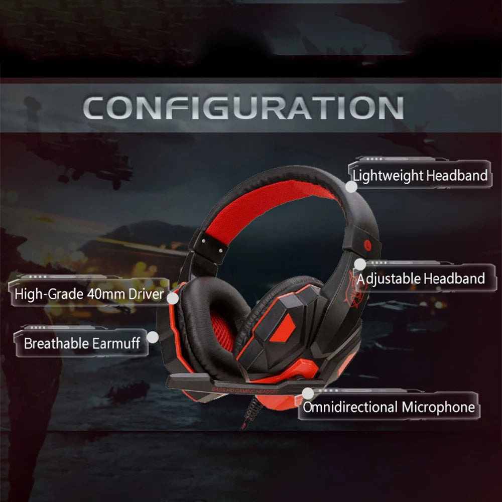 3.5mm Wired Gaming Headset PC Stereo Bass Gamer Headphone Phone Laptop Earphone Headset with Microphone for PS4 Xbox One Switch