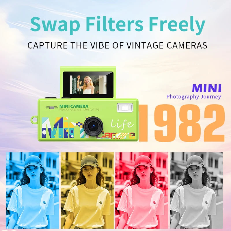 Mini caméra numérique CCD rétro avec flash, écran rotatif 1080P, petite caméra vidéo en forme de porte-clés pour cadeaux