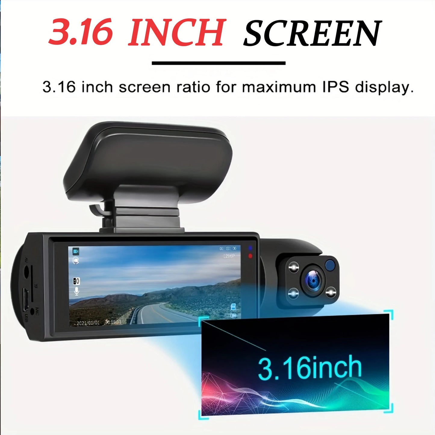 Dashcam Double Objectif FHD 1080P Cabine — Mini DVR Boîte Noire Intérieur