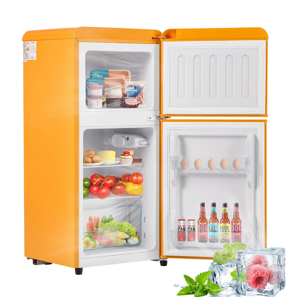 Frigorífico combi retro 45,5 cm de ancho, 2 puertas, 60 litros de volumen total, volumen de congelador 22 litros. 102 KWh/año,