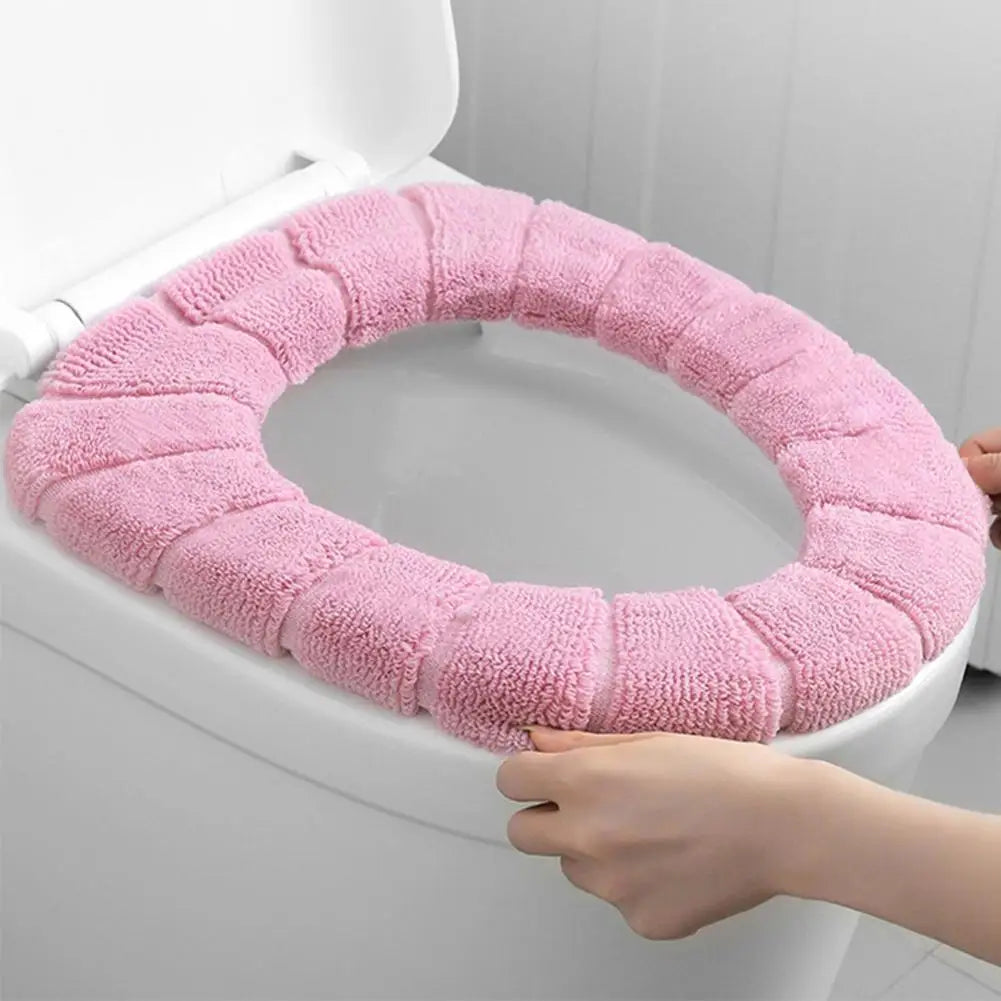 Housse Siège Toilette Hiver Tricot Doux — Lavable Forme O 37x44cm Salle Bain