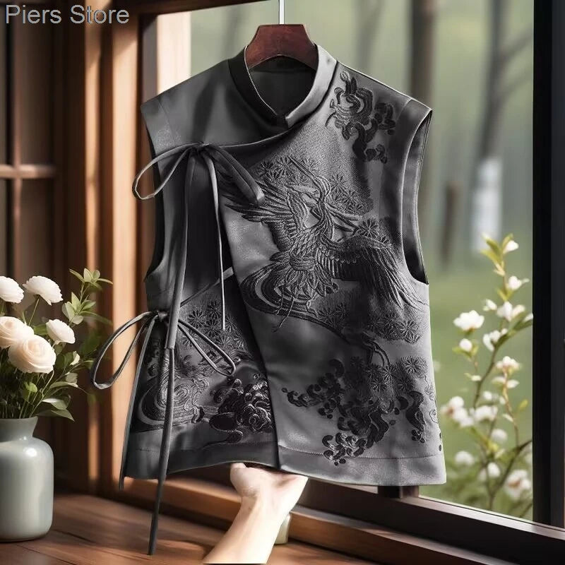 Débardeurs ethniques vintage pour femmes, chemisier Hanfu imprimé de style chinois, vêtements traditionnels chinois, costume Tang, chemise Gilet, nouveau