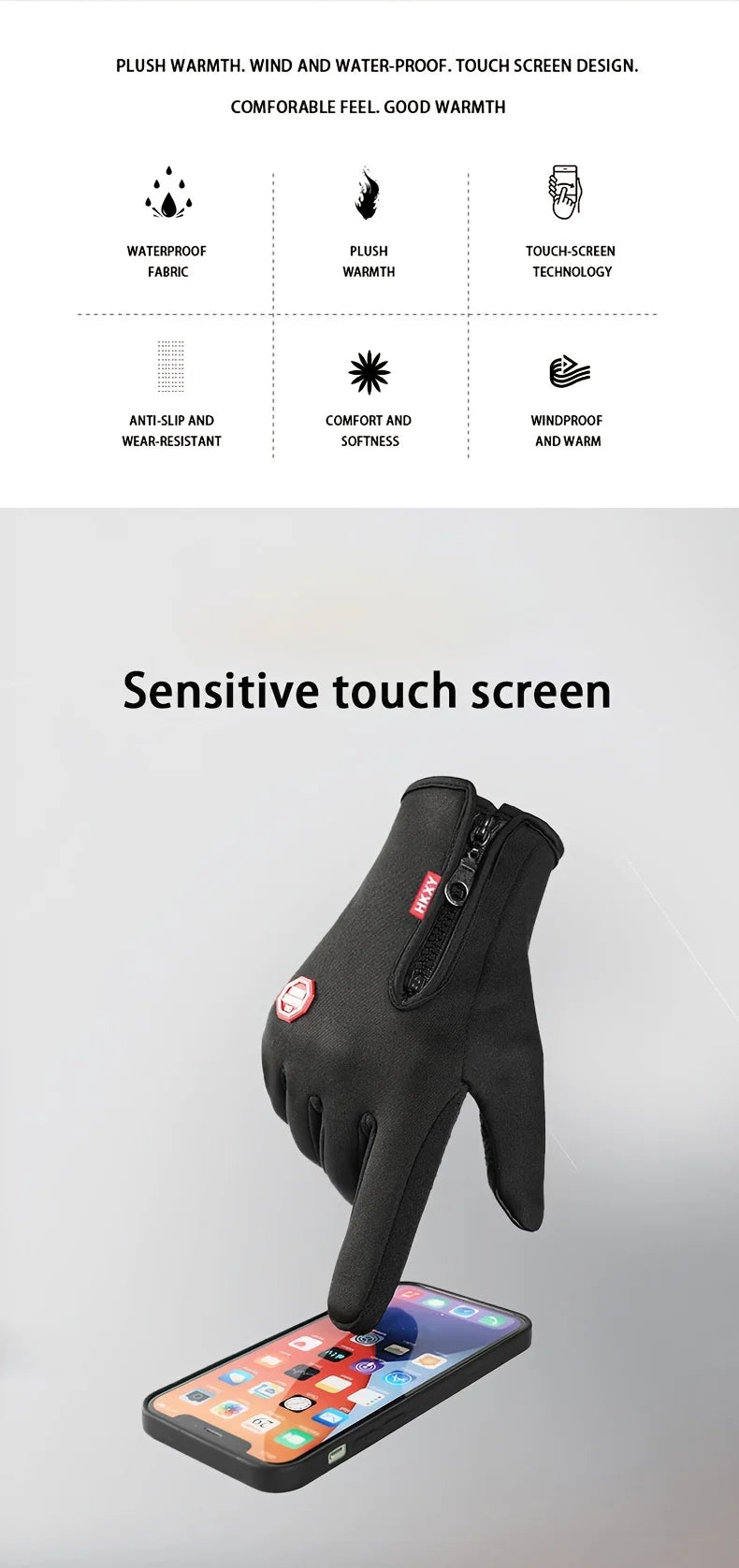 Gants d'hiver pour hommes et femmes, écran tactile, chauds, pour cyclisme en plein air, conduite, moto, gants froids, coupe-vent, antidérapants