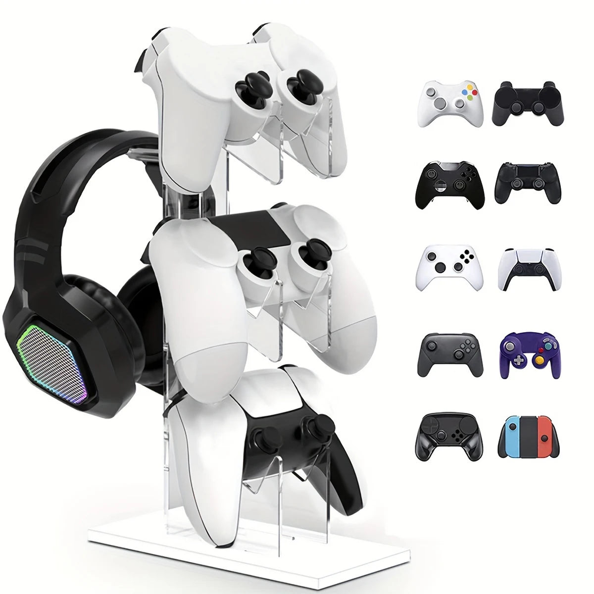 Universal 3-Layer Controller Stand, Sauna Phone Holder, Gaming Accessories for PS5, PS4 Storage Stand, Black, White, Transparent